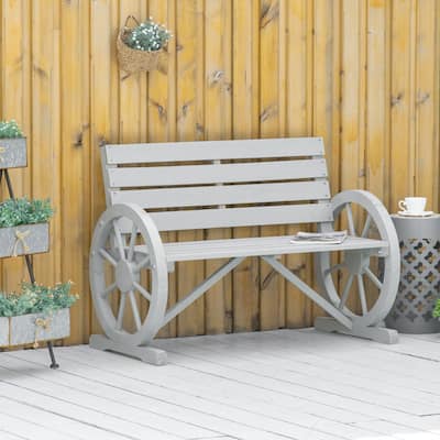 Outsunny Outdoor Patio Wagon Wheel Wooden Bench Chair