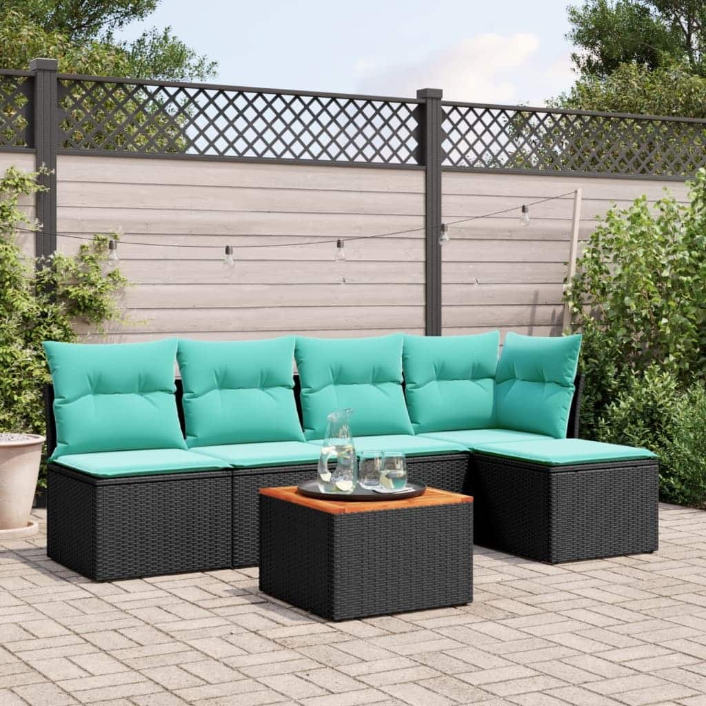vidaXL Patio Sofa Set with Cushions Outdoor Furniture 6 Piece Poly Rattan - 24.4" x 24.4" x 27.2"