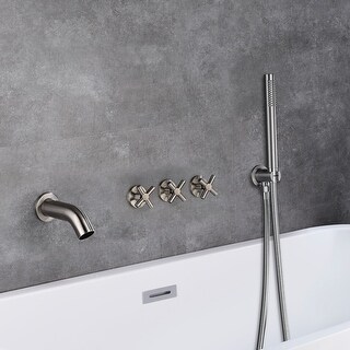 SUmerain Wall Mount Bathtub Faucet - Brushed Nickel, 8" Centers, High Flow, Solid Brass