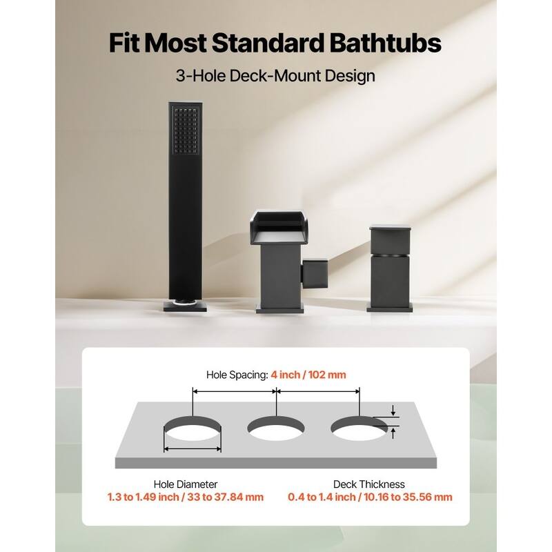 Matte Black Stainless Steel Roman Tub Faucet with Handheld Shower - 6.3 L x 2.8 W x 9.61 H in