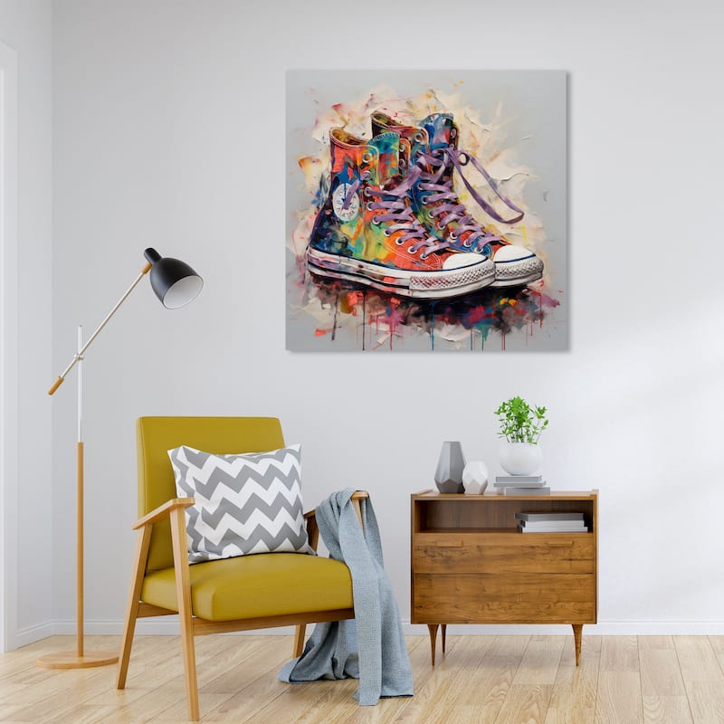 Wynwood Studio Fashion and Glam Artsy Sneaker IV Gray and Light Purple Modern & Contemporary Wall Art Canvas Print - 30 x 30