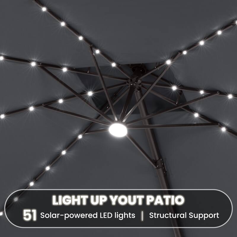 11 FT Square Outdoor Premium Double Top Solar Powered LED Patio Cantilever Umbrella