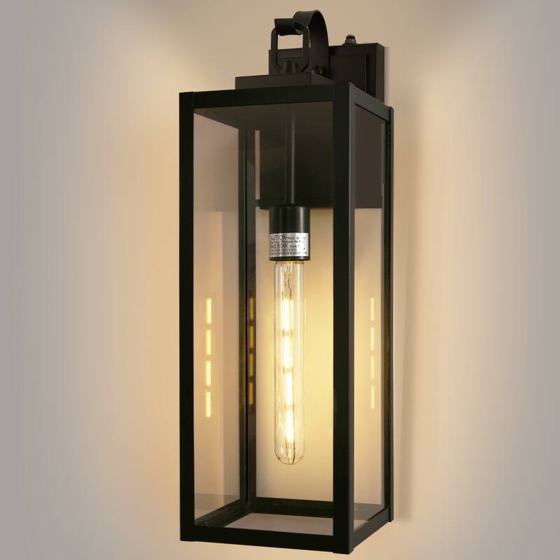 Contemporary Black Wall Lamp with Clear Glass Shade, E26 One-Bulb Design featuring Built-in Light Sensor Technology - 3.6*6.3*20