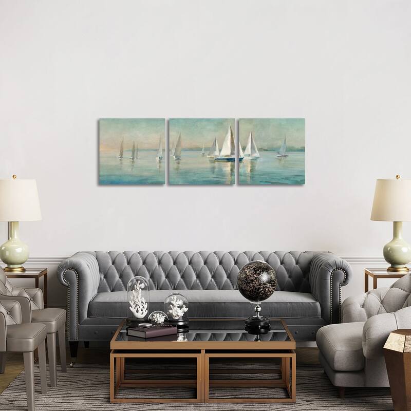 iCanvas "Sailboats at Sunrise" by Danhui Nai 3-Piece Canvas Wall Art Set - 20x60x1.5