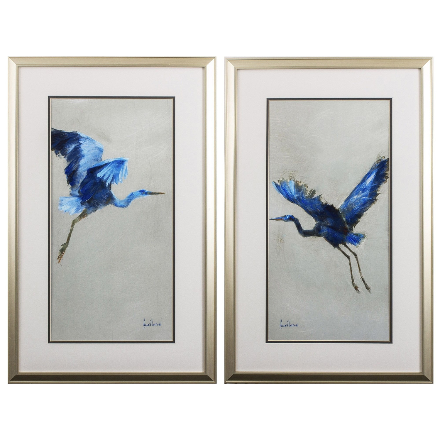 Blue Heron S/2 Framed Art Under glass