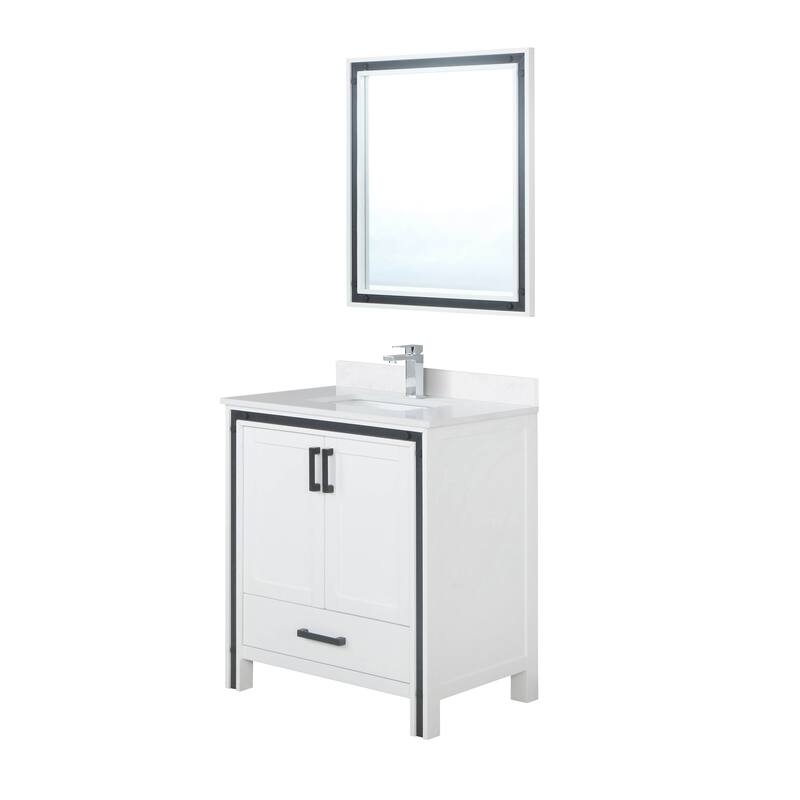Ziva 30 in W x 22 in D White Bath Vanity, White Quartz Top, Faucet Set and 28 in Mirror