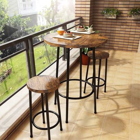 3 Pieces Industrial Round Pub Table Set with 2 Bar Stools