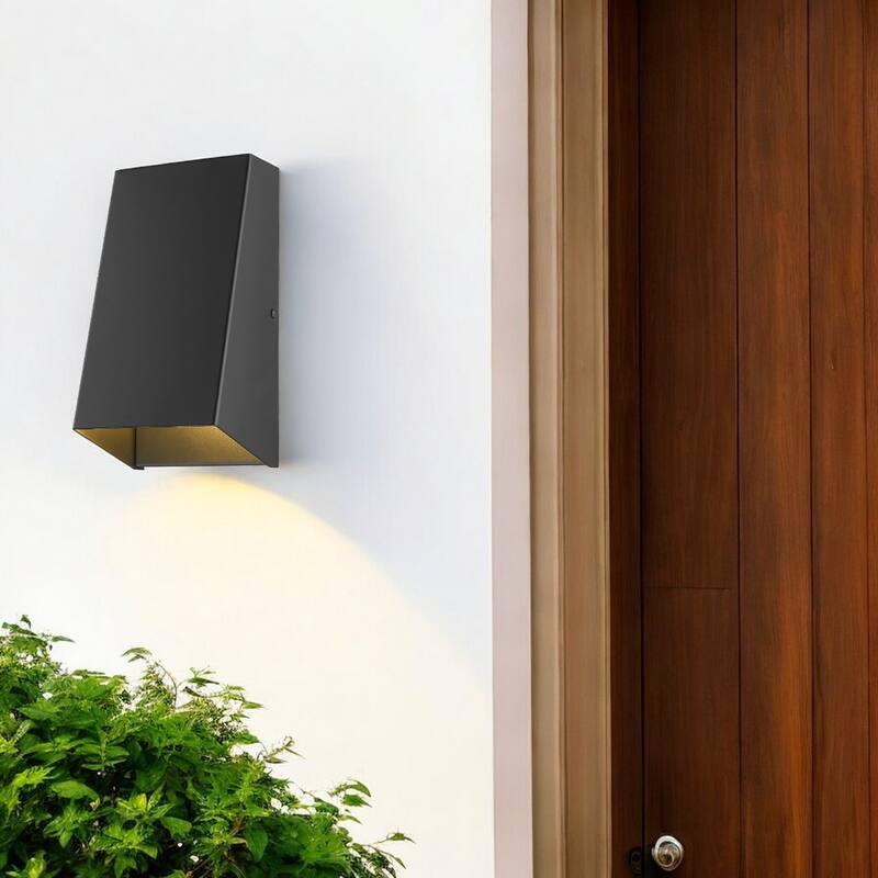 Modern Geometric Wall Sconce for Indoor or Outdoor Lighting - 4.25” x 5” x 9.75” - Black