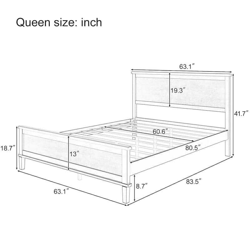Wood Platform Bed with Headboard and Wood Slat Support