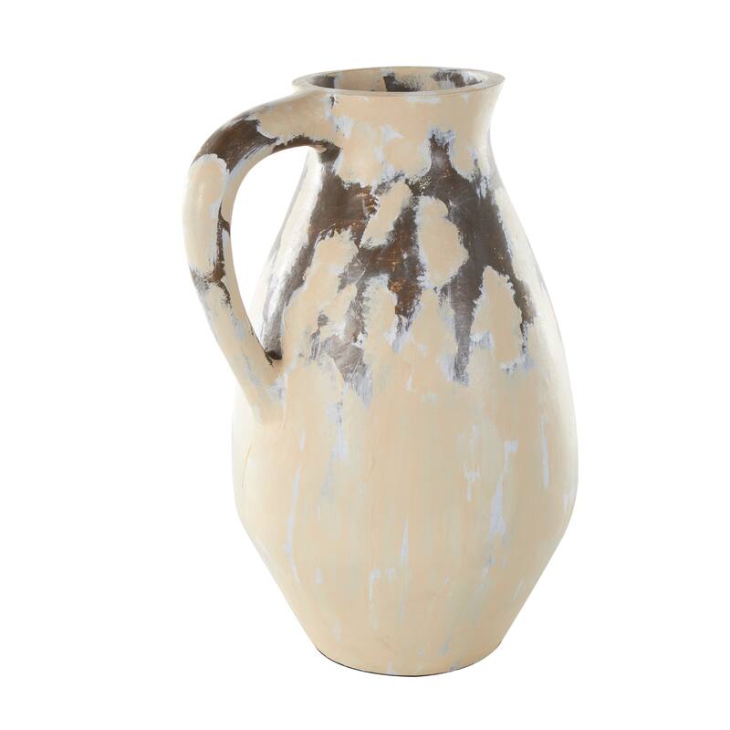 Cream Ceramic Antique Style Pot Decorative Vase with Curved Handle