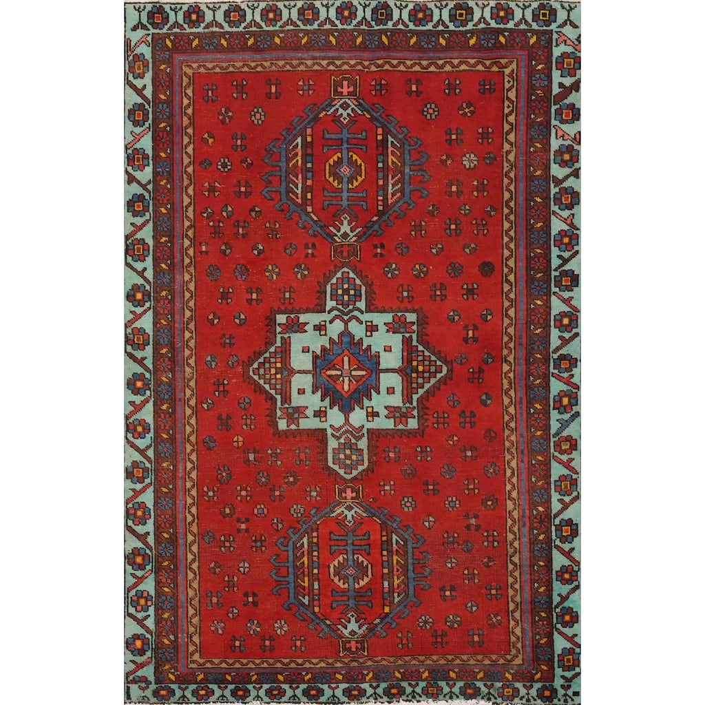 Hand Knotted Oriental 100% Wool Carpet Traditional Medallion Red Heriz Area Rug - 5' 4'' X 3' 8''
