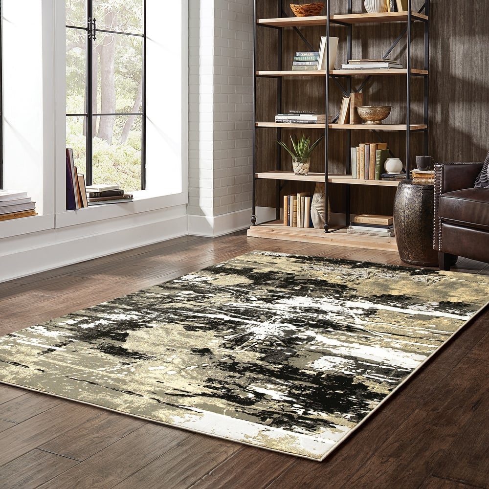 Style Haven McHugh Hi-low Textured Abstract Black and Gold Area Rug