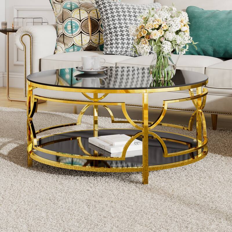 Coffee Table Round Room Table, Stainless Steel Irregular Leg Tempered Glass Top