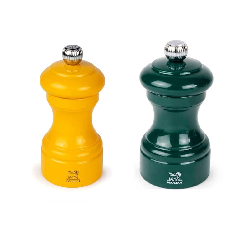 Peugeot Bistro Pepper and Salt Mill Set - 10cm - 4in. - Saffron Yellow and Forest Green