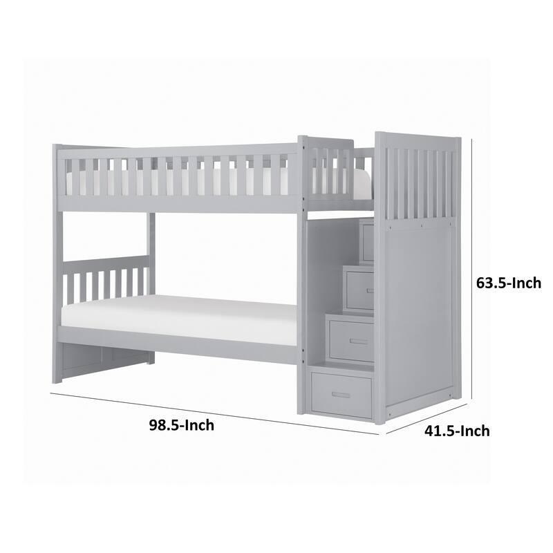 Catherine Twin over Twin Bunk Bed, Storage Step, Gray Veneer, Solid Wood