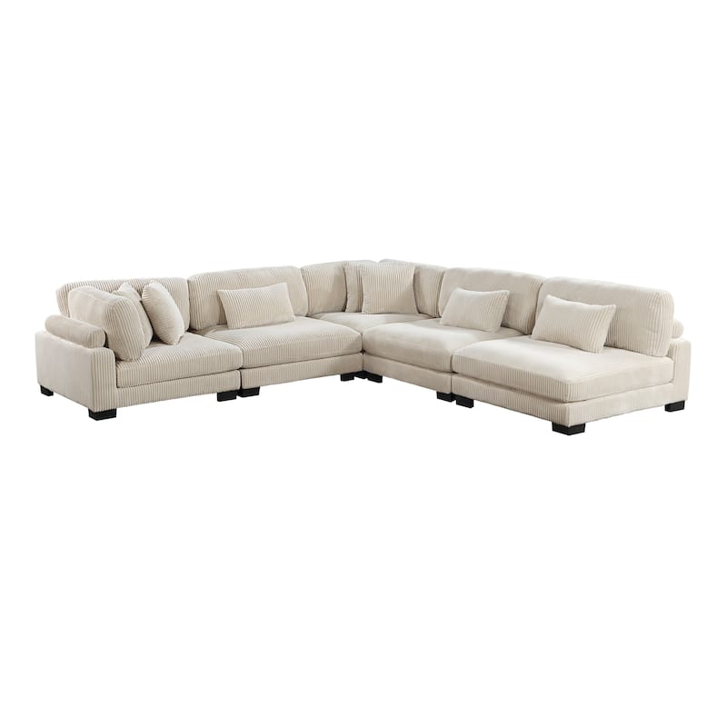 Braidy Corduroy 5-Piece Modular Sectional Sofa - Beige