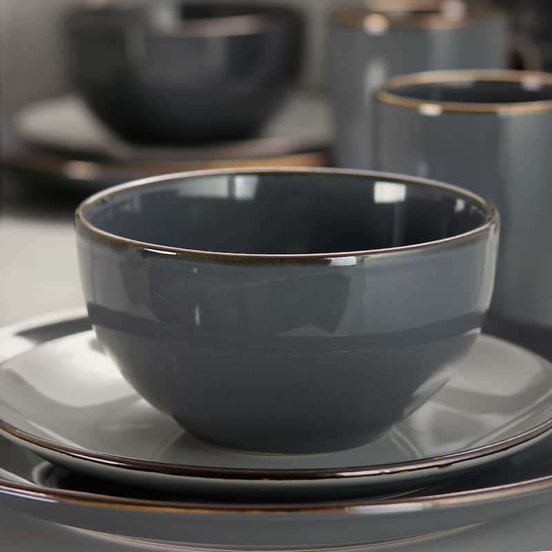Elama Tahany Grand 16pc Luxurious Stoneware Dinnerware Set in Stone