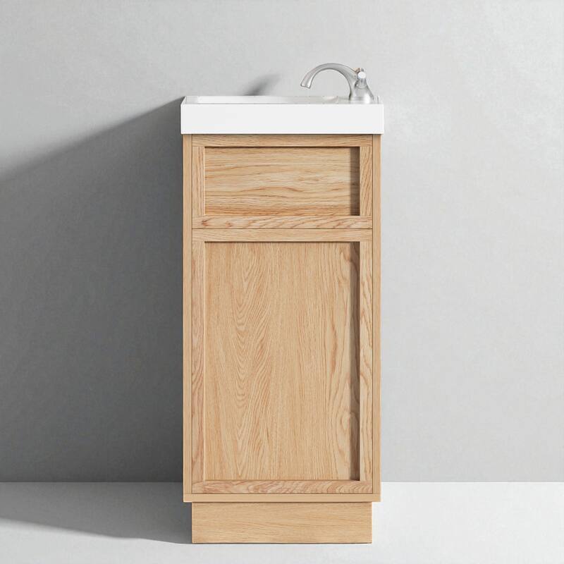 15.75" Bathroom Vanity with Resin Sink, Push-to-Open Door, Adjustable Shelf, and Rustic Wood Grain Finish for Small Spaces - Wood