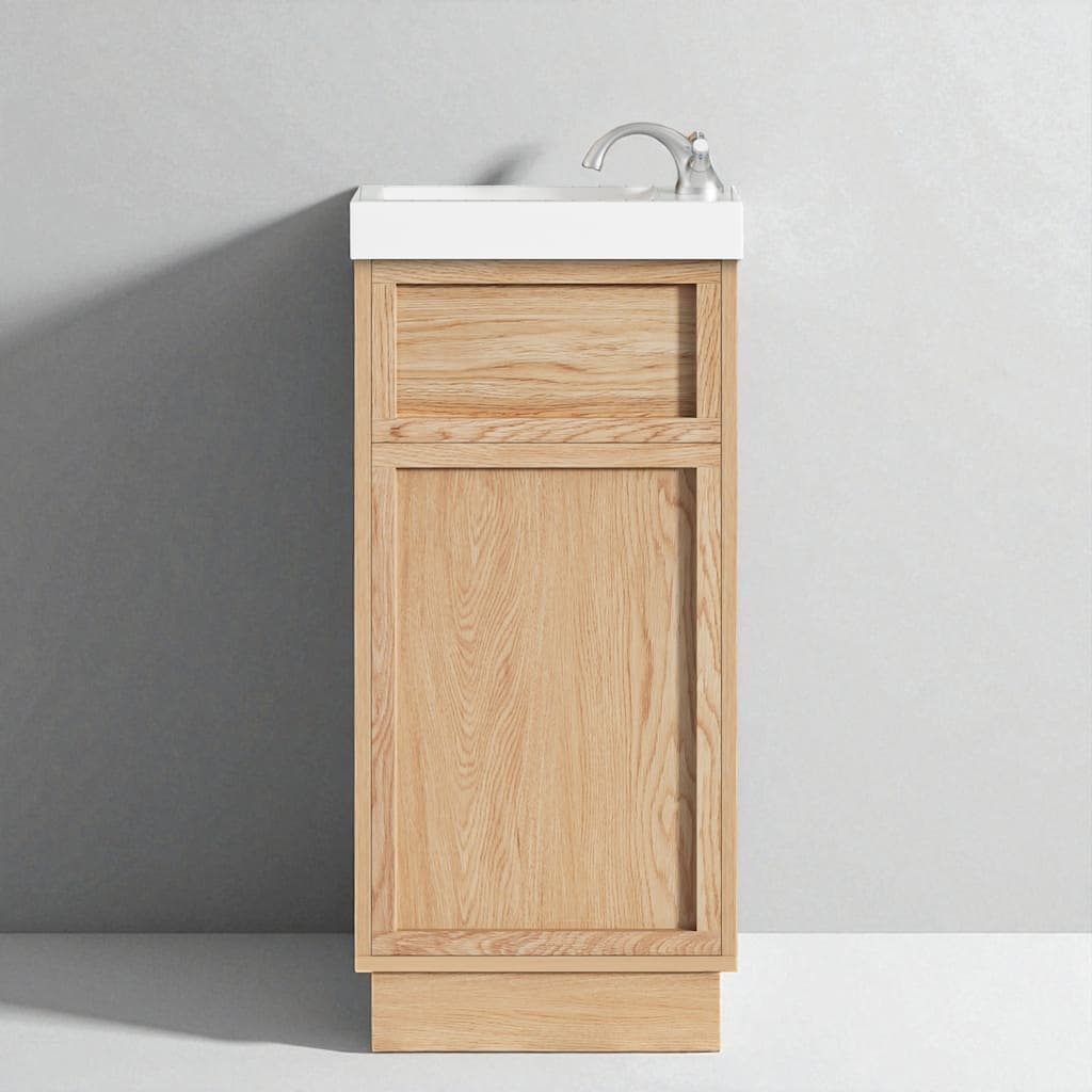 15.75" Bathroom Vanity with Resin Sink, Push-to-Open Door, Adjustable Shelf, and Rustic Wood Grain Finish for Small Spaces