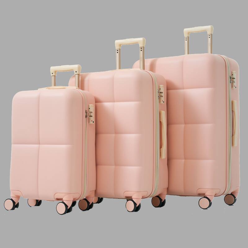 ABS 3-Piece Luggage Set with USB Port, Airline Certified 20" Carry-on, Expandable 24" & 28", Spinner Wheels, Cup Holder - Pink