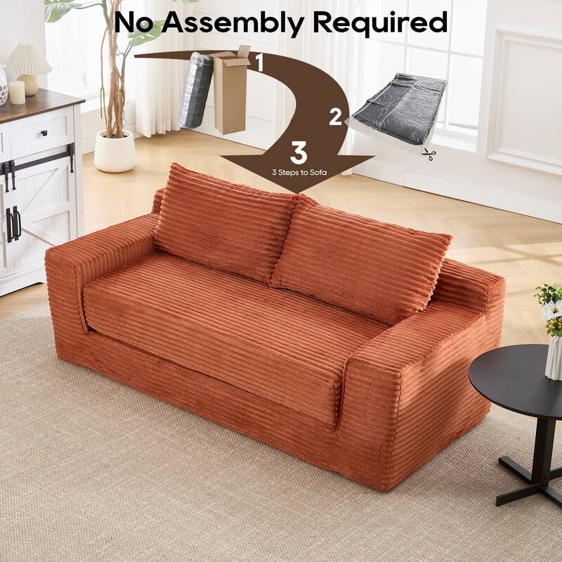 2-in-1 Loveseat Sofa Bed, Memory Foam Corduroy, No Assembly, Compact
