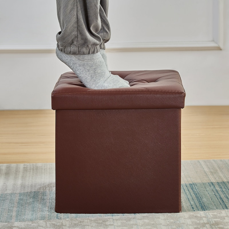 VECELO Leather Storage Ottoman Bench Foot Rest Stool/Seat(Set of 2), 12-inch/15-inch/30-inch/43-inch