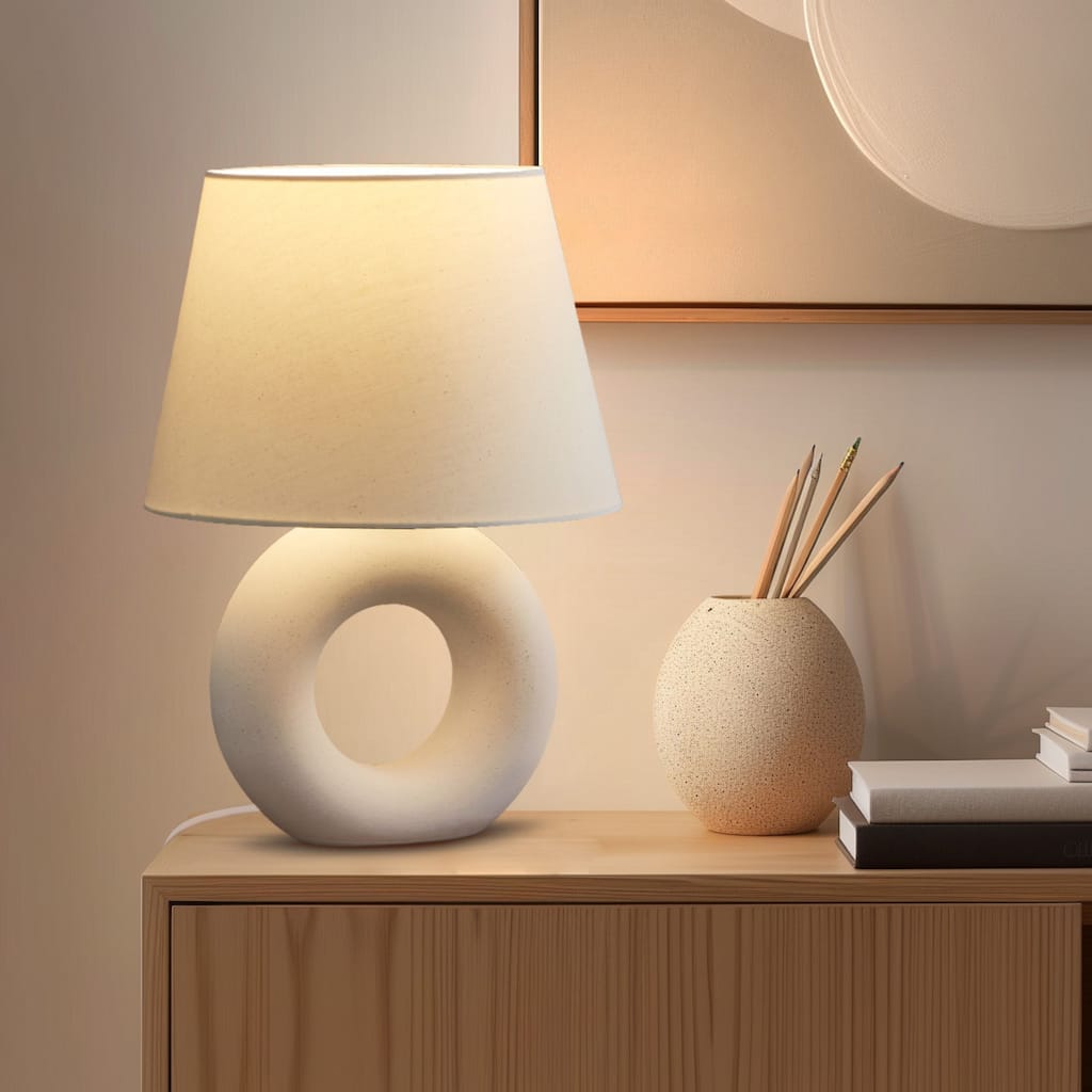 Brightech Chloe 15.5" Off-White Beige Standard Super Bright LED Traditional Table Lamp with Off-White Cream Fabric Empire Shade