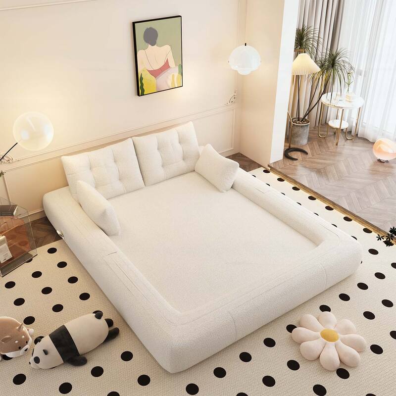 Versatile Design Convertible Sofa Bed - Beige-Teddy
