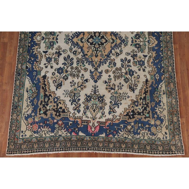 Hand Knotted Oriental 100% Wool Carpet Traditional Medallion Beige & Ivories Hamedan Area Rug - 9' 11'' X 6' 7''