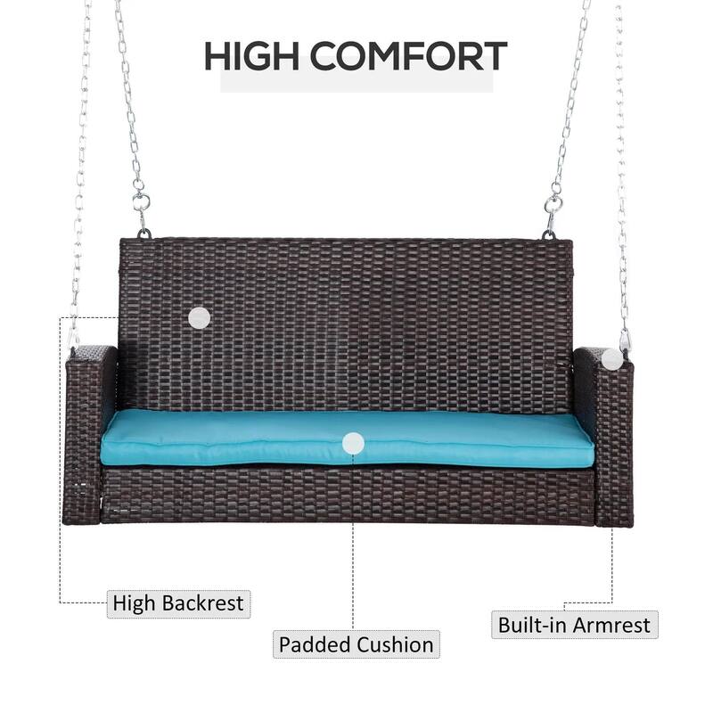 2-Person Wicker Hanging Swing Bench,Porch Swing Outdoor Chair,Cushions