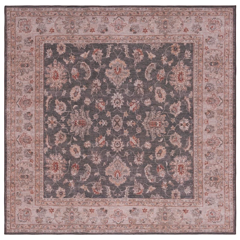 SAFAVIEH Tucson Machine Washable Slip Resistant Lissie Oriental Rug - 6' Square - Dark Grey/Beige