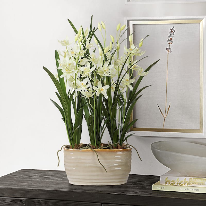 Uttermost 60227 Ariana Orchid 24-3/8" Tall Ceramic Faux Flora Planter - Cream / Tan