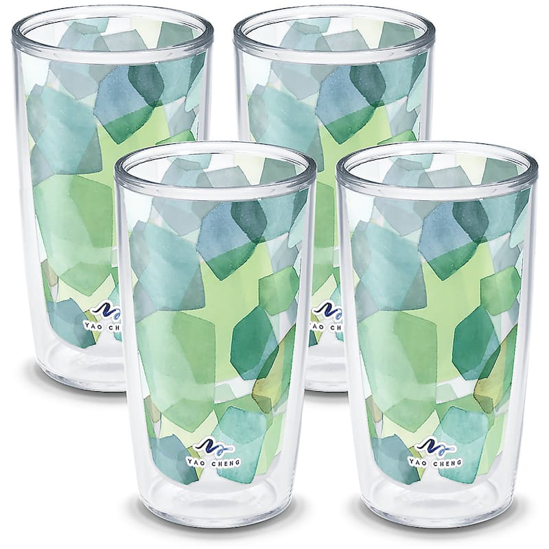 Tervis Yao Cheng Green Crystal Made in USA Double Walled Insulated Travel Tumbler, Hexagon Green Blue - 16oz 4pk