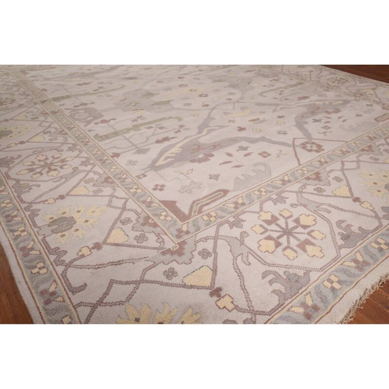 Earth Tone Oushak Indian Large Area Rug Hand-Knotted Wool Carpet - 12'2"x 14'6"