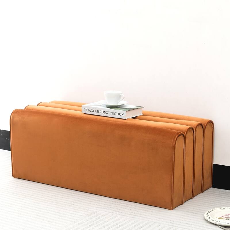 Adeco Footrest Ottoman Bench Velvet Pleated Design Foot Stool