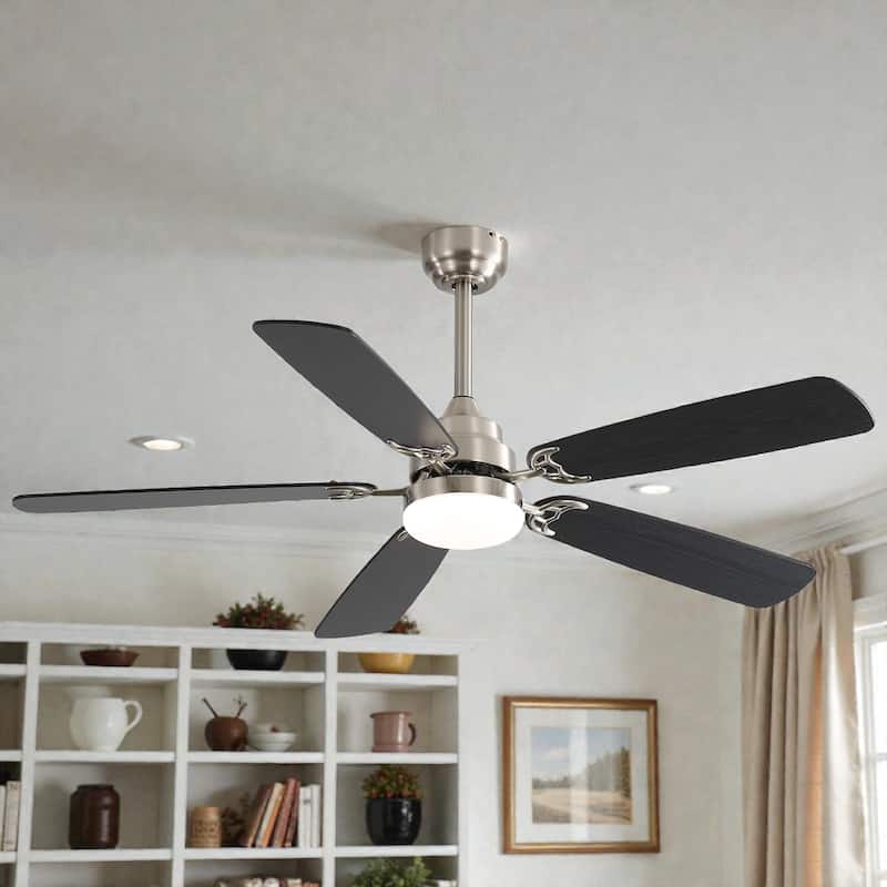 52 Inch Indoor Ceiling Fan with LED Light, 6-Speed Quiet DC Motor, 5 Blades, Dual-Color Design, Remote Control - Nickel