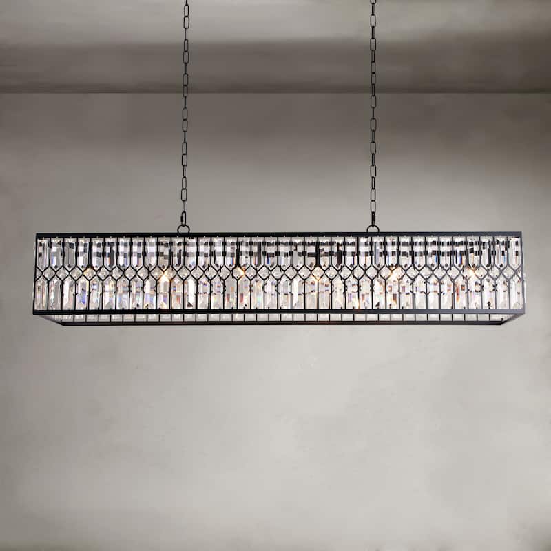6-Light Glam Modern Black Rectangular Large Crystal Chandelier for Dining Room - 48.4 in. W x 12.2 in. H x 8.2 in. D
