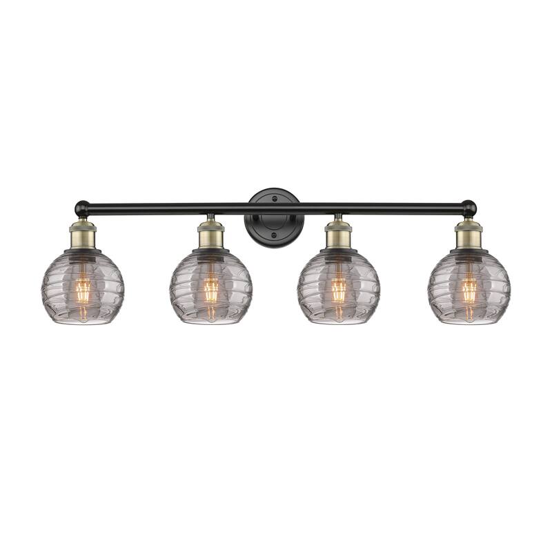 Innovations Lighting 616-4W 10 33 Athens Deco Swirl Vanity Athens Deco - Black Antique Brass / Light Smoke Deco Swirl