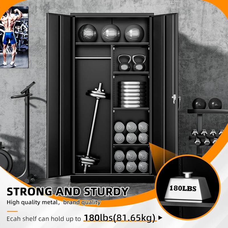 72'' Tall Metal Lockable Wardrobe Armoire Storage Cabinet Locker with Hanging Rod for Garage, Gym, Home Office