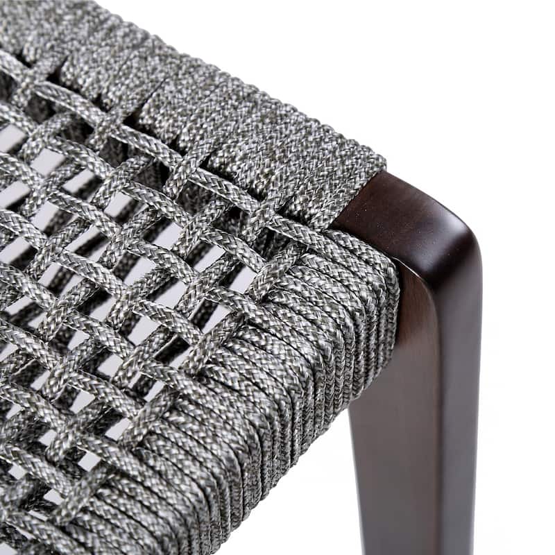 Brielle Gray or Charcoal Rope and Eucalyptus Wood Indoor/Outdoor Patio Dining Chairs - Set of 2