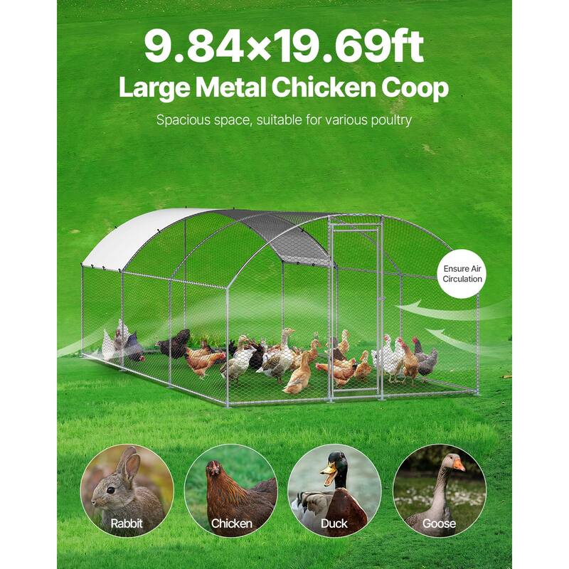 UIMOSO Metal Chicken Coop, Large Walk-in Chicken Runs with Cover, Hen House Enclosure with Security Lock