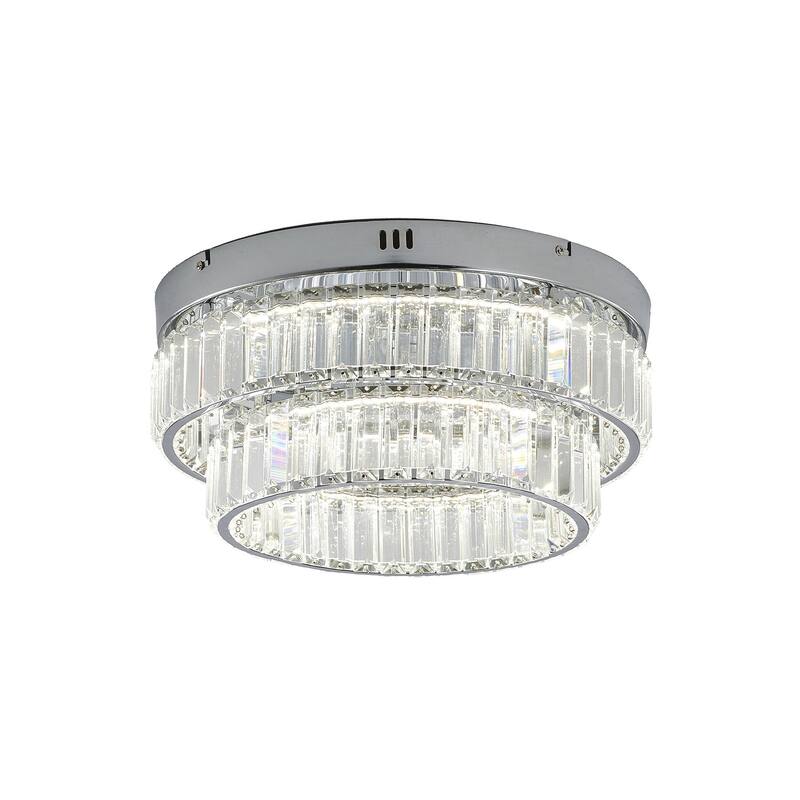 2-Light Chrome Dimmable LED Flush Mount With Clear Crystals