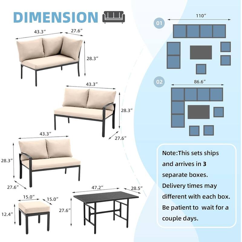AECOJOY Metal Patio Furniture Set 7 Pieces Modern Outdoor Conversation Set