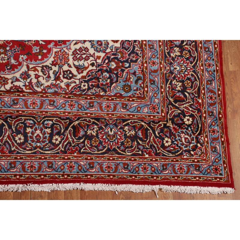 Floral Kashan Turkish Area Rug Machine Made Living Room Red Carpet - 9'8" x 12'9"