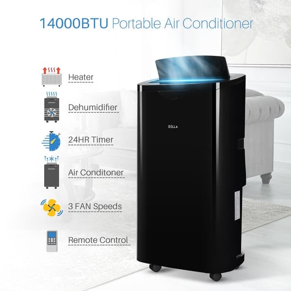 Shop Della 14000 Btu Portable Air Conditioner Unit 11000 Btu Heater Cool Fan Quiet Dehumidifier Rooms Up To 700 Sq Ft Led Overstock 17078853