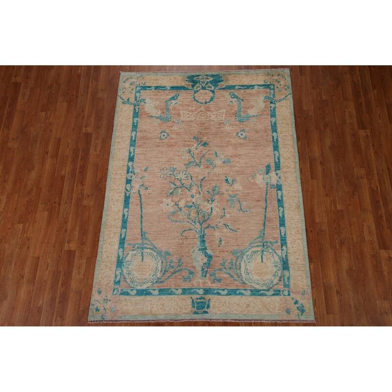 Vegetable Dye Oushak Oriental Area Rug Hand-knotted Wool Carpet - 4'11"x 6'11"