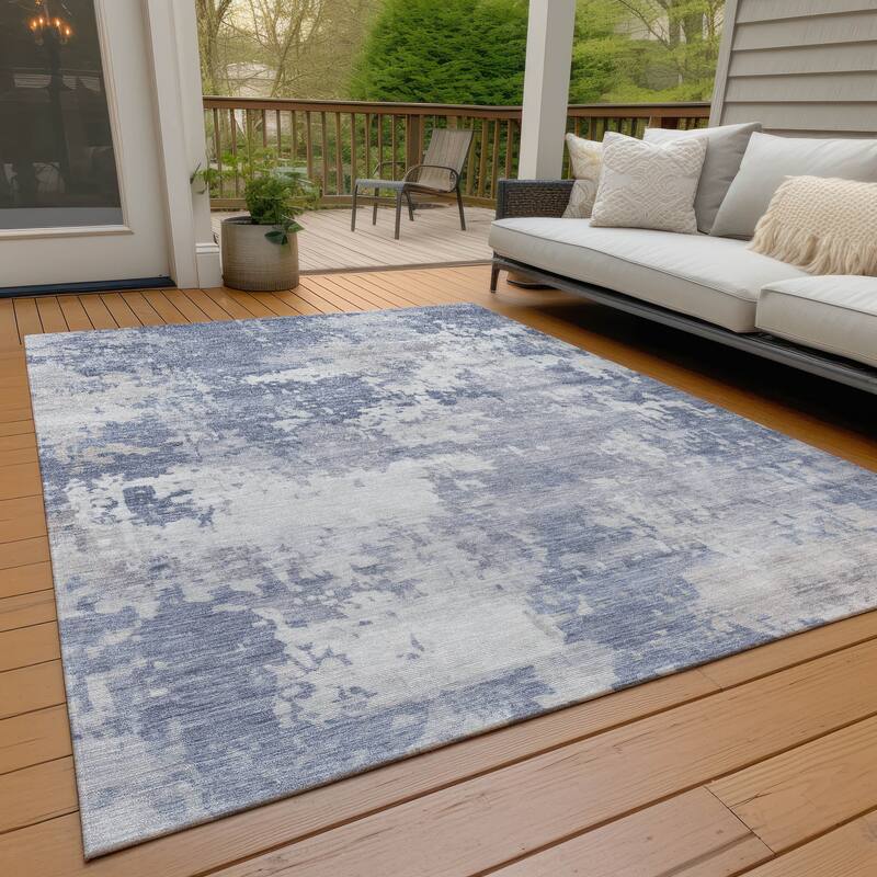 Machine Washable Indoor/Outdoor Contemporary Blend Chantille Rug - Denim - 9' x 12'