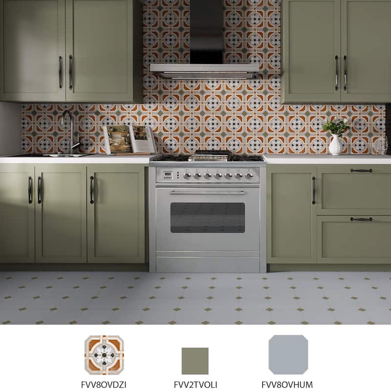 Merola Tile Vaudeville Octagon Humo with Taco Oliva 7-7/8" x 7-7/8" Porcelain Floor and Wall Tile