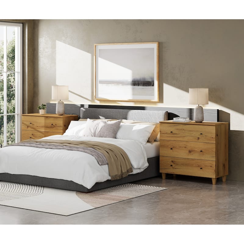 WAMPAT 3 Drawer Nightstand for Bedroom, 35 Inches Wide