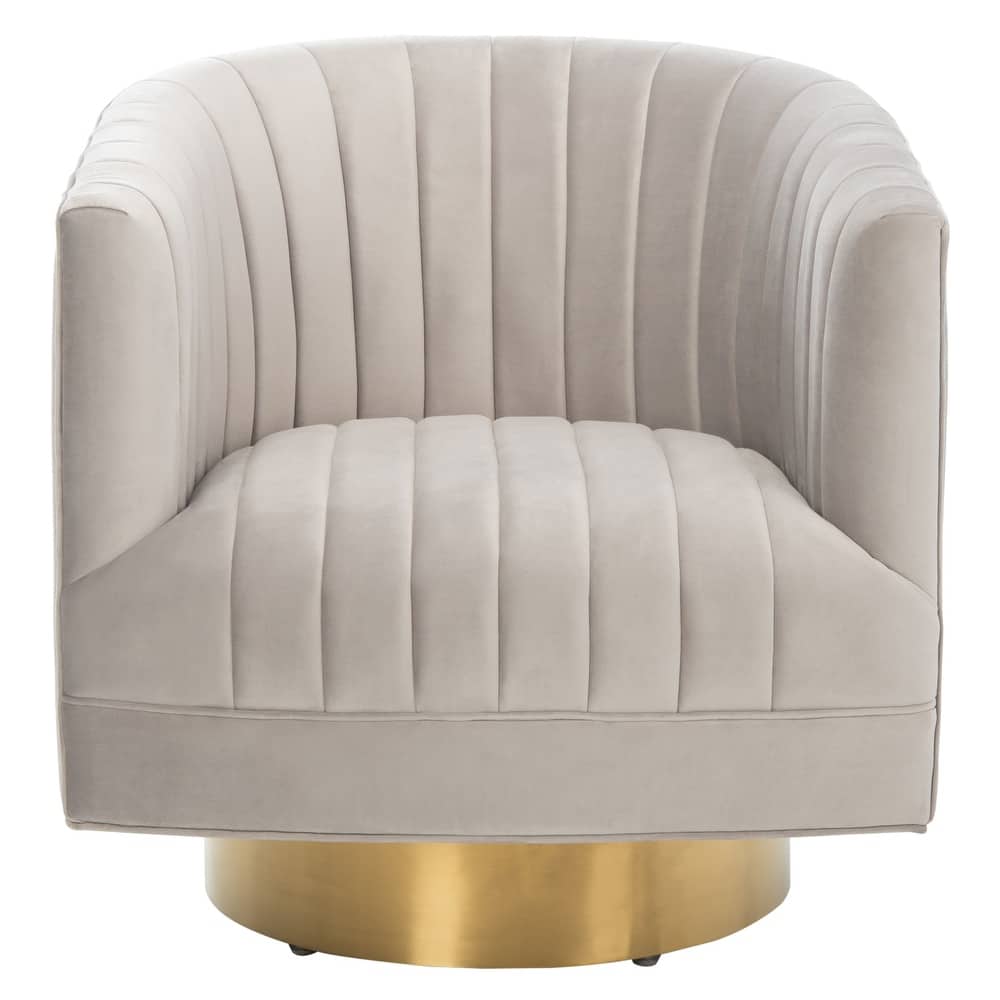 SAFAVIEH Couture Matejka Swivel Channel Tufted Barrel Chair - 28" W x 31" L x 30" H - 28Wx31Dx30H